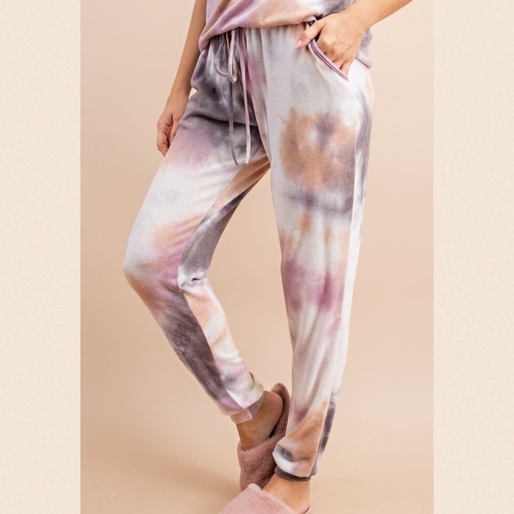 Gray/mauve Tie Dye Brushed Lounge Pants - Picture 1 of 11